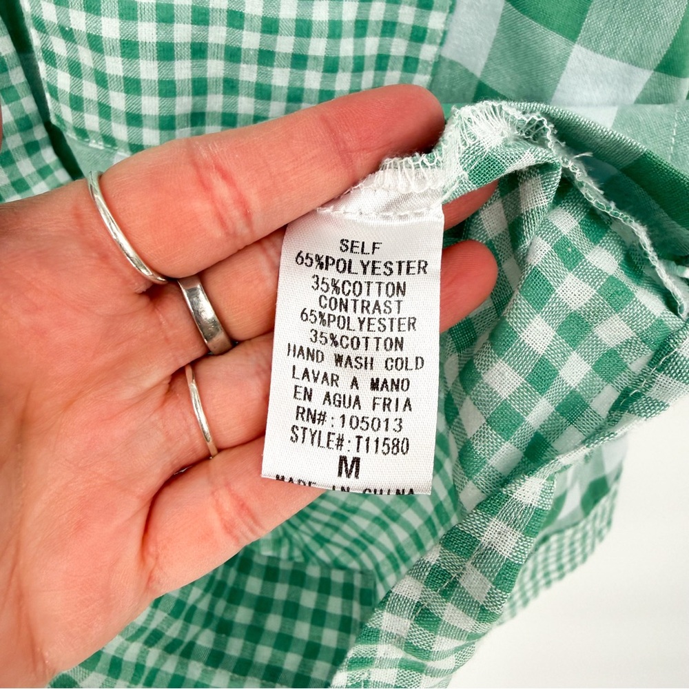 Andree by Unit Mixed Gingham Button Down Top Green White Medium - Picture 7 of 8